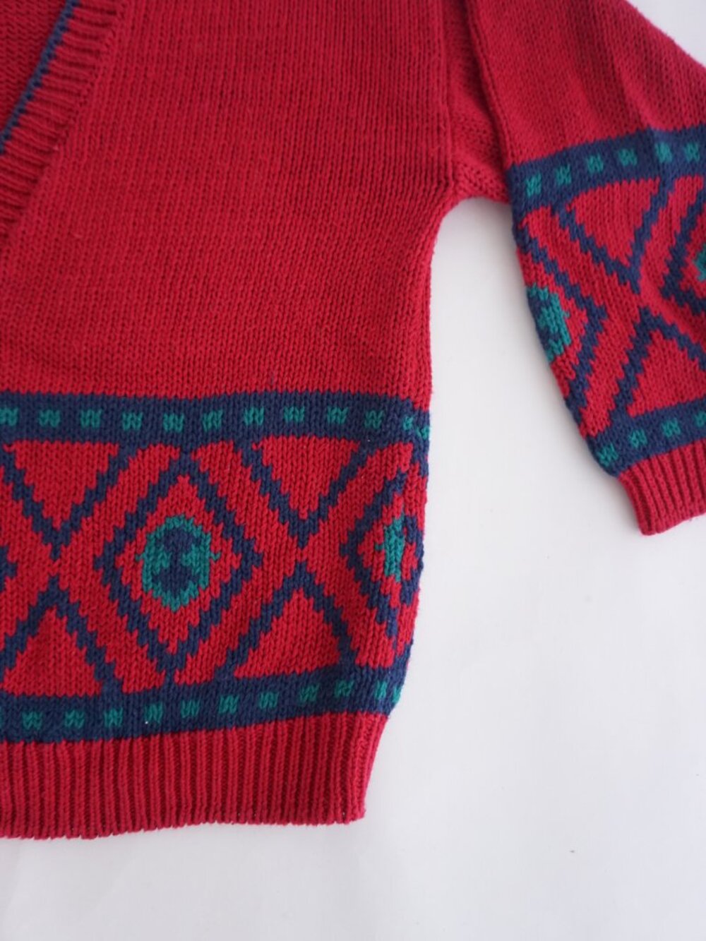 Vintage Gina Peters Red Geometric Knit Button Front Grandpa Cotton Cardigan M - Picture 5 of 9